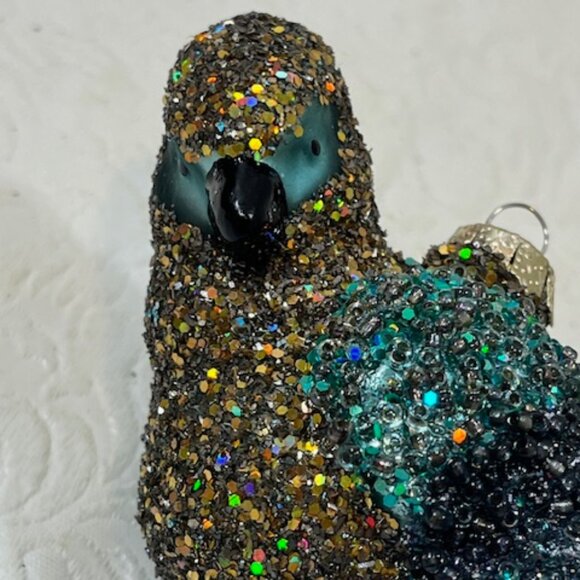Glittered Blue Parrot Bird Christmas Tree Ornament 2.5"x 5" - Picture 4 of 14
